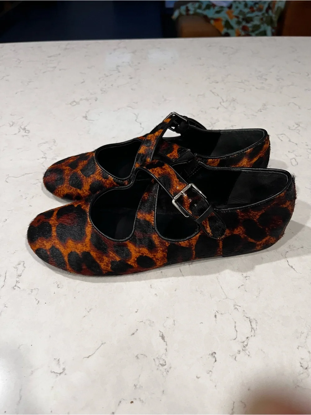 MAEVE Criss Cross Mary Jane Flats Calf Hair Leather Leopard Print Size 7 NWOB